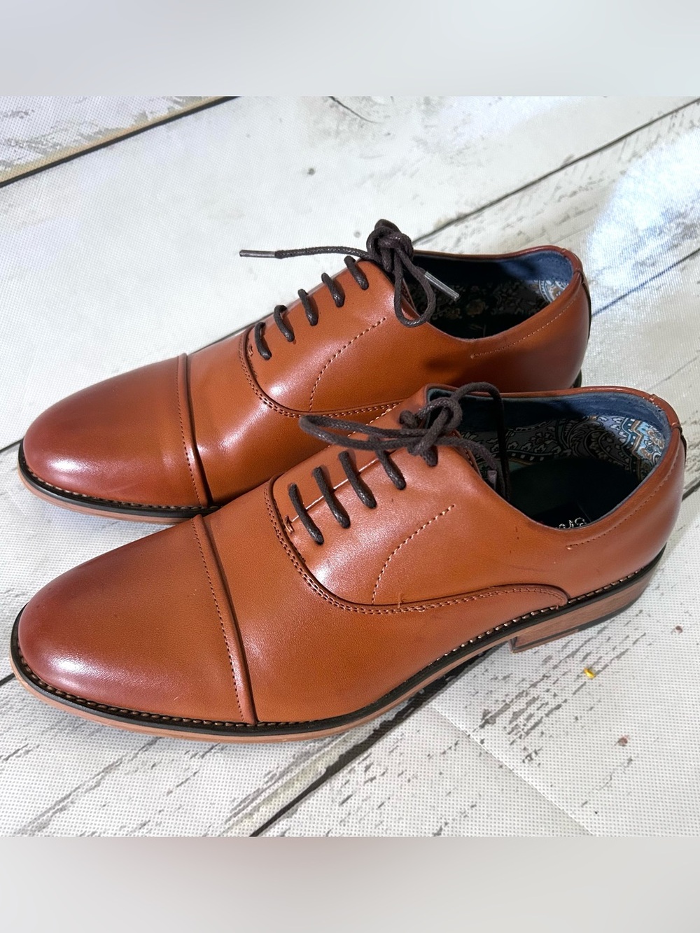Men's Tan Cap-Toe Oxford Leather Lace-Up Dress Shoes Size 6.5